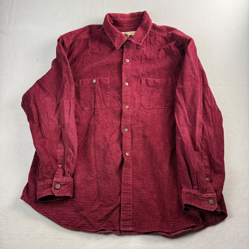 Territory Ahead Mens XXL Burgundy Waffle Corduroy Button Down Shirt Cotton L/S